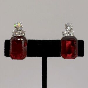 VINTAGE Red Crystal Clip-On Earrings